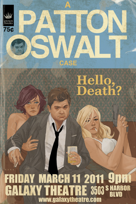 Parody book cover for Patton Oswalt concert by Phil Noto reposted by The Yale Record college humor magazine at yalerecord.com.