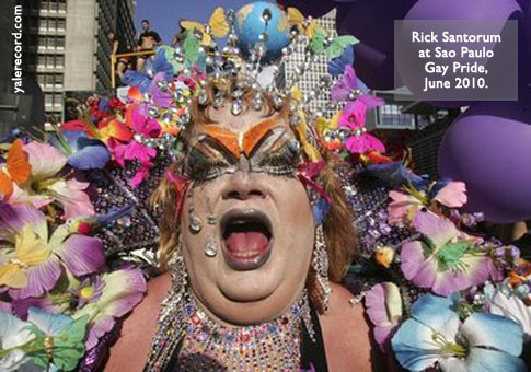 Photo of man from Sao Paulo gay pride march, reposted at The Yale Record college humor magazine.