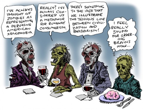 Zombies cartoon by Sean Bieri reposted by The Yale Record college humor magazine.