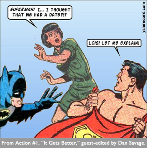 Superman, Batman, and Lois photoshop by Gerber reposted at The Yale Record college humor magazine.