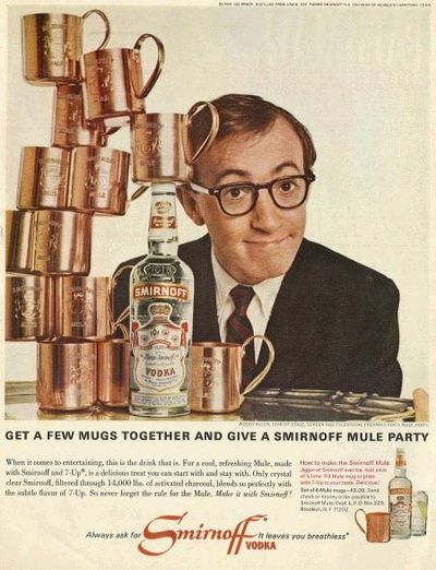 Woody Allen Vodka Ad reposted by The Yale Record college humor magazine.