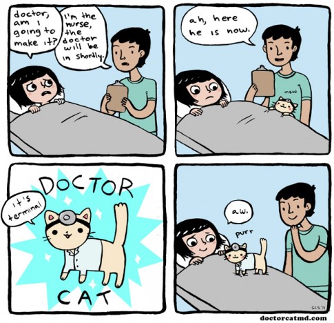 Doctor Cat cartoon reposted by The Yale Record college humor magazine.