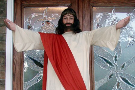 Man dressed as Jesus for Halloween reposted by The Yale Record college humor magazine