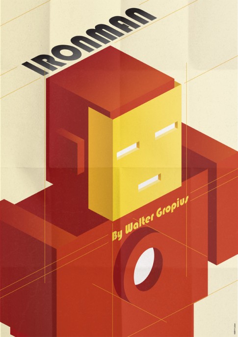 Faux Gropius Iron Man poster by Gregoire Guillemin reposted by The Yale Record college humor magazine