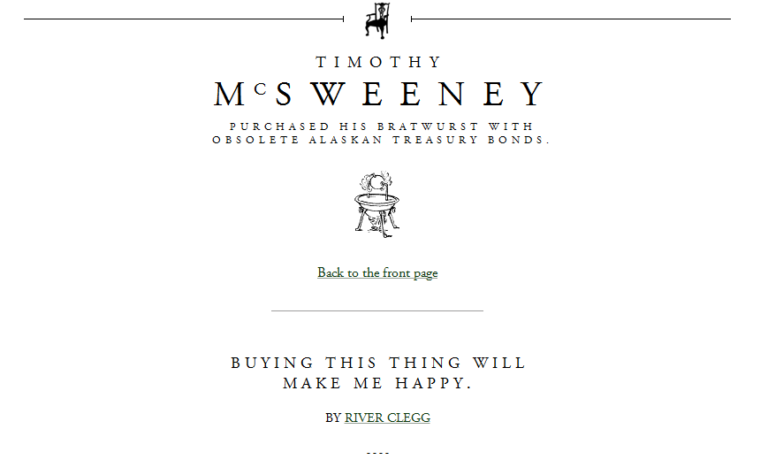 McSweeney’s: Buying This Thing Will Make Me Happy